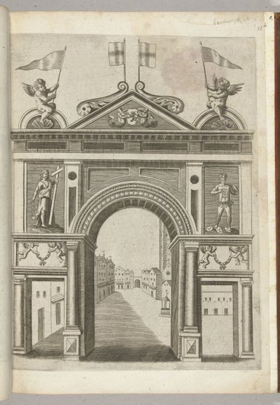 Triumfport med allegoriske figurer og Putti med kjeden av Ordenen av det gylne skinn, 1594 av Anonymous