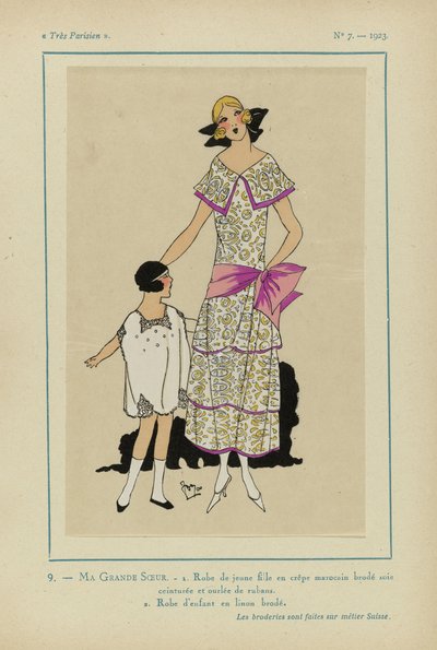 Veldig parisisk, 1923, nr. 7: 9.- MIN STORESØSTER. - 1. Ung jentekjole... av Anonymous