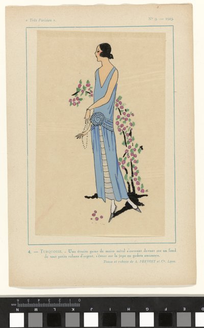 Veldig parisisk, 1923, nr. 9: 4. - TURKIS. - En smal slire av moiré... av Anonymous
