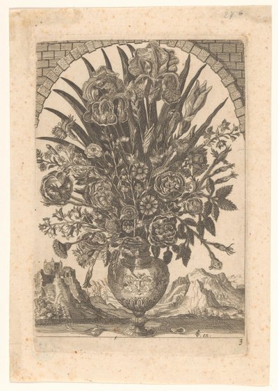 Vase med blomster og fjellandskap Vaser med blomster (serietittel) av Anonymous