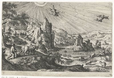 Ikaros fall Landskap med mytologiske og bibelske scener (serietittel) av Anonymous