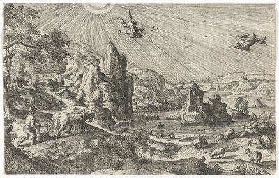 Ikaros fall Landskap med mytologiske og bibelske scener (serietittel) av Anonymous