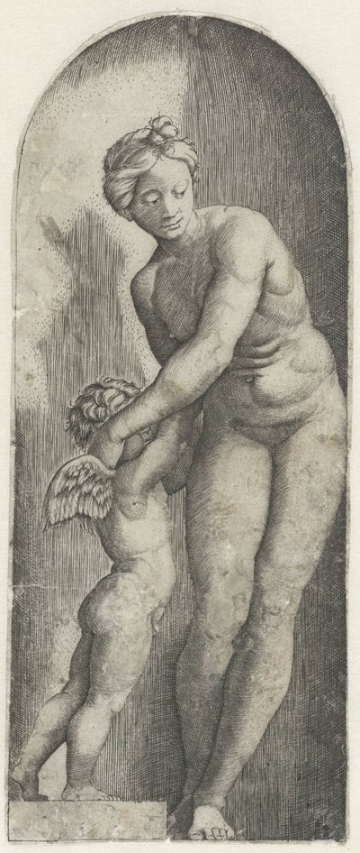Venus og Amor står i nisje av Anonymous