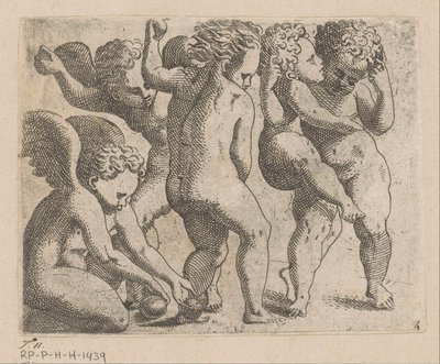 Fem boltrende putti med frukt av Anonymous