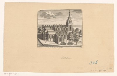Fugleperspektiv av Oude Kerk i Amsterdam, før 1544 d