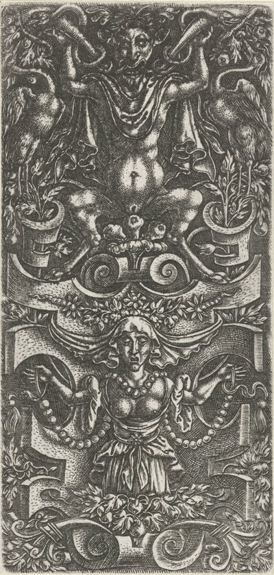 Kvinne med et skjerf og en perlekrans for en rullekonstruksjon Overflatedekorasjoner med grotesker i rulleverk (serietittel) av Anonymous