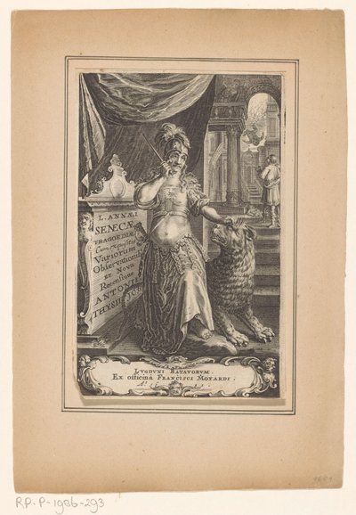 Vrouw med leeuw Tittelside for: Lucius Annaeus Seneca og Antonius Thysius, L. Annaei Senecae tragoediae, 1651 av Anonymous
