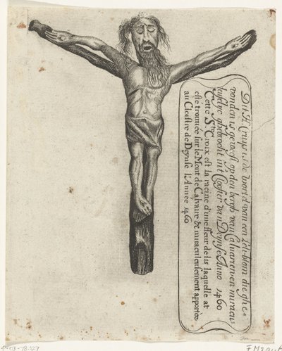 Mirakuløst krusifiks i klosteret Deinze, 1460 Denne H. Cruys er roten til en Leli-blom som ble funnet på den Bergh van Calvarien og Miraculeuselyc ghebrocht in
