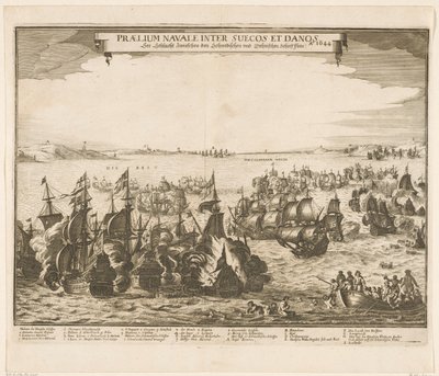 Sjøslag mellom den svenske og danske flåten i beltet, 1644 Praelium navale inter Suecos et Danos / Ao. 1644 / Se Schlacht Zwieschen den Schwedischen und Dehnischen Schieffflota (tittel på objekt) av Anonymous