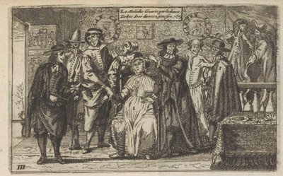 Curing Disease by Dancing, 1673 La Maladie Guarie par la dance / Kuring av sykdom gjennom dans. 1673 (tittel på objekt) av Anonymous
