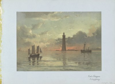 Soloppgang etter maleri av C. Frederick Sörensen Ved Skagen Solo inngang. (tittel på objekt) av Anonymous