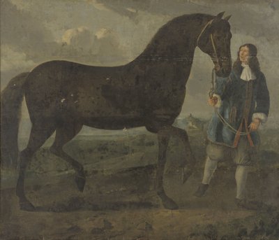 Svart hest ledet av en brudgom av Anonymous
