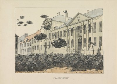 Svarte ravner flykter fra Collegium Philosophicum, 1829 Valgfritt (tittel på objekt) av Anonymous