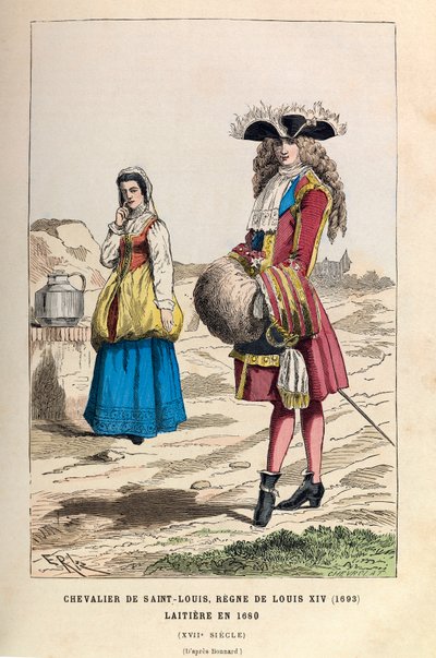 En Ridder av Saint Louis (1693) og en Laitiere (1680) under kong Ludvig XIVs regjeringstid på 1600-tallet - Ridder av Saint Louis Orden, kongedømmet til kongen Ludvig XIV 1693, og meieripike av Anonymous Anonymous