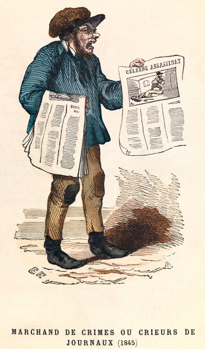 En roper av aviser i 1845, gravering, privat samling - Avisselger i Paris av Anonymous Anonymous