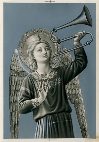 En musikerengel som spiller trombone (trykk) av Anonymous Anonymous