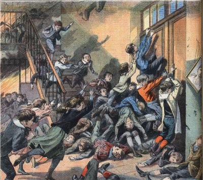 En skole brant i Cleveland (USA). Gravering fra avisen "" Le Petite Parisien"", 22/03/1908. Privat samling. av Anonymous Anonymous