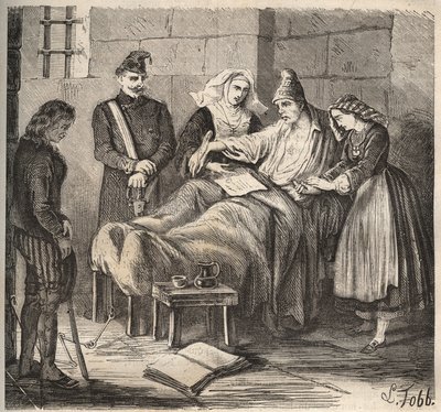 Et bryllup på Rochefort bagne på 1800-tallet. Gravering i «Fangernes historie fra deres skapelse til i dag» (1877) av Pierre Zaccone (1817-1895) (Colonia Penale - Straffekoloni). Privat samling. av Anonymous Anonymous