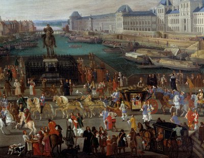 Aktiviteter og passasje på Pont Neuf i Paris Anonymt maleri fra 1600-tallet. Paris, Musee d