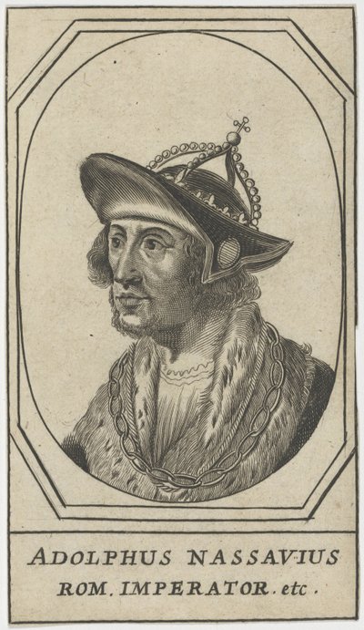 Adolphe de Nassau (1250-1298) - Adolf av Nassau, romernes konge, anonym. Etsning, størrelse: 10,8x6,2 av Anonymous Anonymous