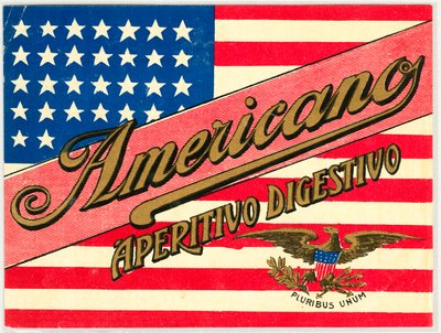 Annonse for italiensk short drink Americano, med amerikansk flagg av Anonymous Anonymous