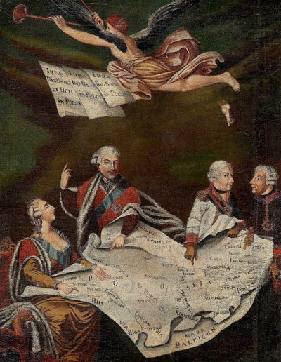 Allegori om delingen av Polen mellom Katarina II av Russland (1729-1796), Stanislas II Augustus (Stanislaw August Poniatowski av Anonymous Anonymous