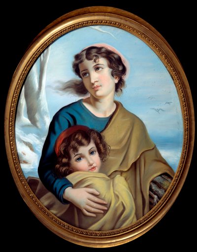 Allegori om vinteren En mor som beskytter barnet sitt for å varme henne opp. Anonymt maleri. 18. århundre. Rouen, Museum of Fine Arts av Anonymous Anonymous