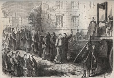 En henrettelse ved Toulon Bagne på 1800-tallet. Gravering i «Fangernes historie fra deres skapelse til i dag» (1877) av Pierre Zaccone (1817-1895) (Colonia Penale - Straffekoloni). Privat samling. av Anonymous Anonymous