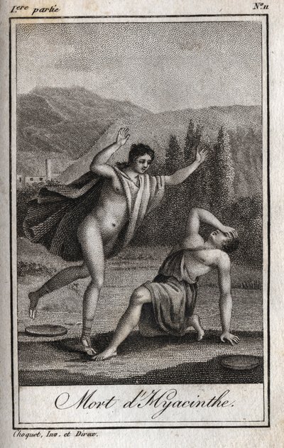 Apollo and Hyacinthos (Death of Hyacinthe) Engraving of 1819 in “Lettres a Emilie sur la mythologie” by Charles Albert Demoustier (1760-1801). Private collection. av Anonymous Anonymous