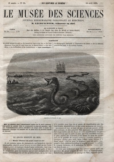 Appearance of the sea snake. Engraving from 1858. One of the “Musee des sciences”” of April 14 av Anonymous Anonymous