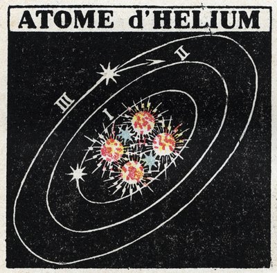 Atom og vitenskap: Helium Atom. Anonym illustrasjon fra 1925. Privat samling. av Anonymous Anonymous