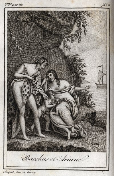 Bacchus et Ariane (Bacchus and Ariadne) Engraving from 1819 in “Lettres a Emilie sur la mythologie” by Charles Albert Demoustier (1760-1801). Private collection. av Anonymous Anonymous