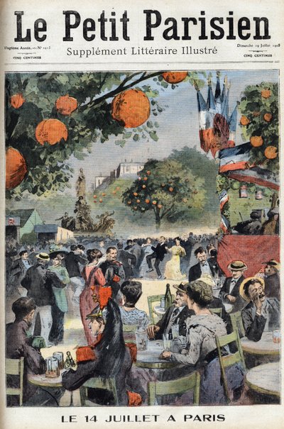 Ball 14. juli i Paris. En av avisen "" Le petit parisien"" den 19.07.1908. Privat samling. av Anonymous Anonymous