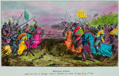 Slaget ved Auray den 29. september 1364, siste slag etter rekkefølgen av Bretagne mellom en anglo-bretonsk hær mot ordre fra John IV av Bretagne (John III av Montfort, Jean Le Conquereur eller Le Vaillant av Anonymous Anonymous