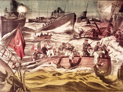 Slaget ved Kunfuda (Kunfida Kunfidah): sjøslag utkjempet 7. og 8. januar 1912, under den italiensk-tyrkiske krigen (1911-1912), i Rødehavet, foran havnen i Kunfuda, Saudi-Arabia. av Anonymous Anonymous