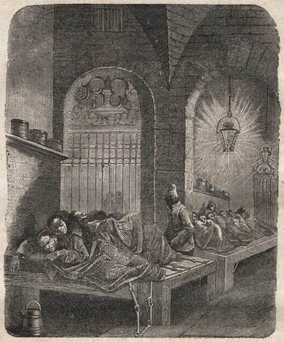 Brests fengsel om natten. Gravering i "De dømtes historie fra deres opprettelse til i dag" "(1877) av Pierre Zaccone (1817-1895) (Colonia Penale - straffekoloni). Privat samling. av Anonymous Anonymous