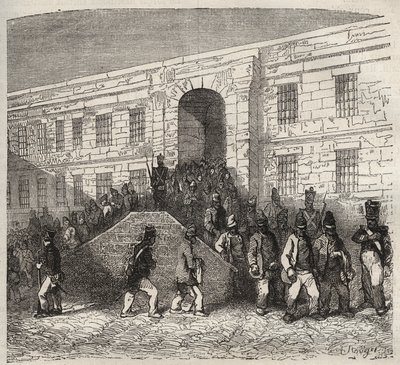 Brests fengsel på 1800-tallet. Gravering i «Fangernes historie fra deres skapelse til i dag» (1877) av Pierre Zaccone (1817-1895) (Colonia Penale - Straffekoloni). Privat samling. av Anonymous Anonymous