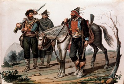 Brigandage i Calabria, Italia. Gravering fra 1800-tallet Privat samling av Anonymous Anonymous