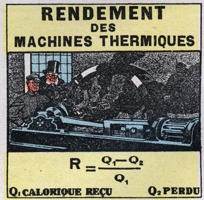 Calorimetry: efficiency of thermal machines. Anonymous illustration of 1925. Private collection. av Anonymous Anonymous