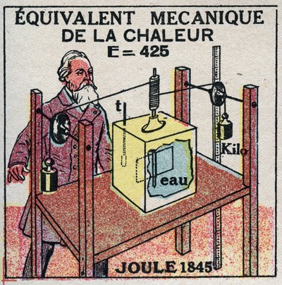 Calorimetry: mechanical equivalent of heat discovered by James Prescott Joule (1818-1889) in 1845. Anonymous illustration from 1925. Private collection. av Anonymous Anonymous