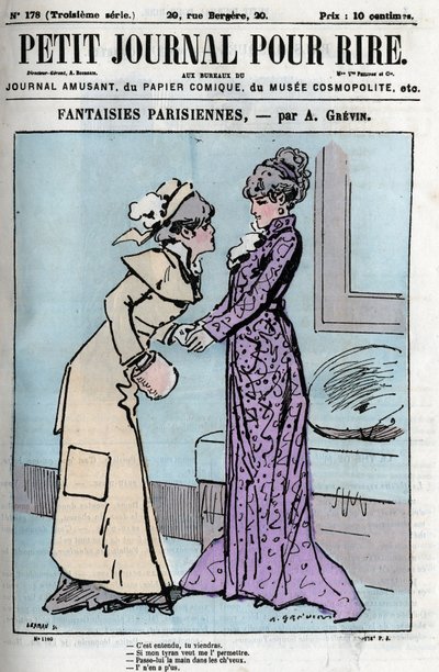 Cartoon about Parisian couples. Two women saying over the authority of their husbands: “It is understood you will come. av Anonymous Anonymous