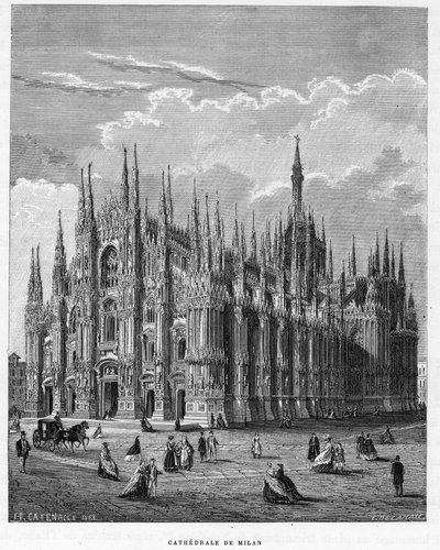 Katedralen i Milano (Duomo, Milano), Italia. gravering av 1859 i "" galleriene i Europa - Italia"" av armengaud. Privat samling. av Anonymous Anonymous