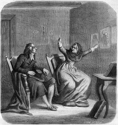 Catherine Theot (1716-1794) mystical and French visionary with Antoine Christophe Gerle, dit Dom Gerle (1736-1801) - Engraving in “Histoire des Girondins” by Alphonse de Lamartine (1790-1869) 1865-1866 - Private collection av Anonymous Anonymous