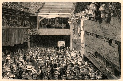 Feiring av den katolske tilbedelsen i Porrentruy, Sveits i 1874, etter et fotografi. Gravering i «Les Missions Catholiques au XIXeme Siecle»» av Louis-Eugene (Louis Eugene) Louvet. privat samling. av Anonymous Anonymous