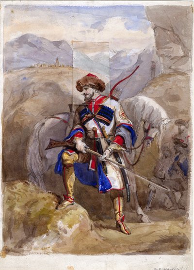 Chamil ou Imam Chamil - Imam Shamil (1797-1871) - Anonym - 1854 - Akvarell på papir - 32x23 - Privat samling av Anonymous Anonymous