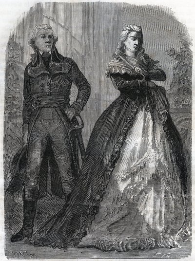 Charles Francois du Perier dit Dumouriez (1739-1823), fransk general med dronning Marie Antoinette (1755-1793). Gravering fra 1866 i «Histoire de la Revolution francaise»» av Adolphe Thiers. Privat samling. av Anonymous Anonymous