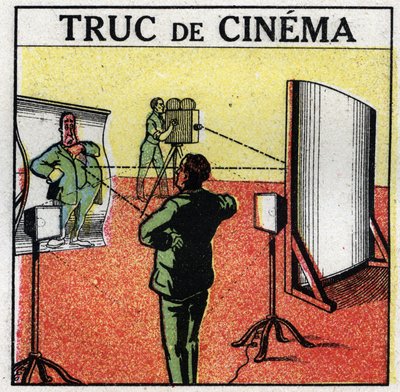 Cinematographer: movie stuff. Deforming mirrors give the illusion of filming monsters. Anonymous illustration from 1925. Private collection. av Anonymous Anonymous