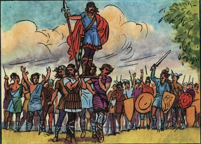 Clovis (konge av francene fra 481 til 511) ble valgt til konge av salianerne som bar ham på bolverket (skjoldet) mens de reiste rundt i leiren. Anonym illustrasjon i "" Collection des souverains et chefs d