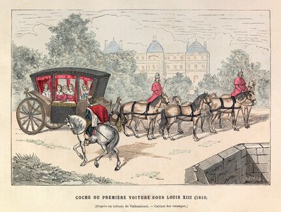 Coche eller første vogn under kong Louis XIIIs regjeringstid (1601 - 1643) - Buss, regjeringstid til Louis XIII av Frankrike - privat samling av Anonymous Anonymous