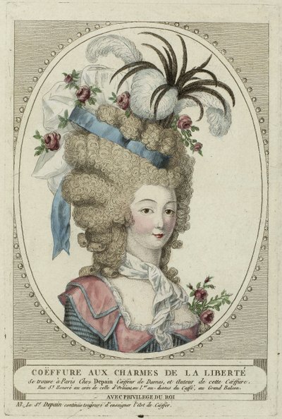 Coiffure Aux Charmes De La Liberte, Anonym. Kobberstikk, akvarell, ca. 1790, Privat samling av Anonymous Anonymous